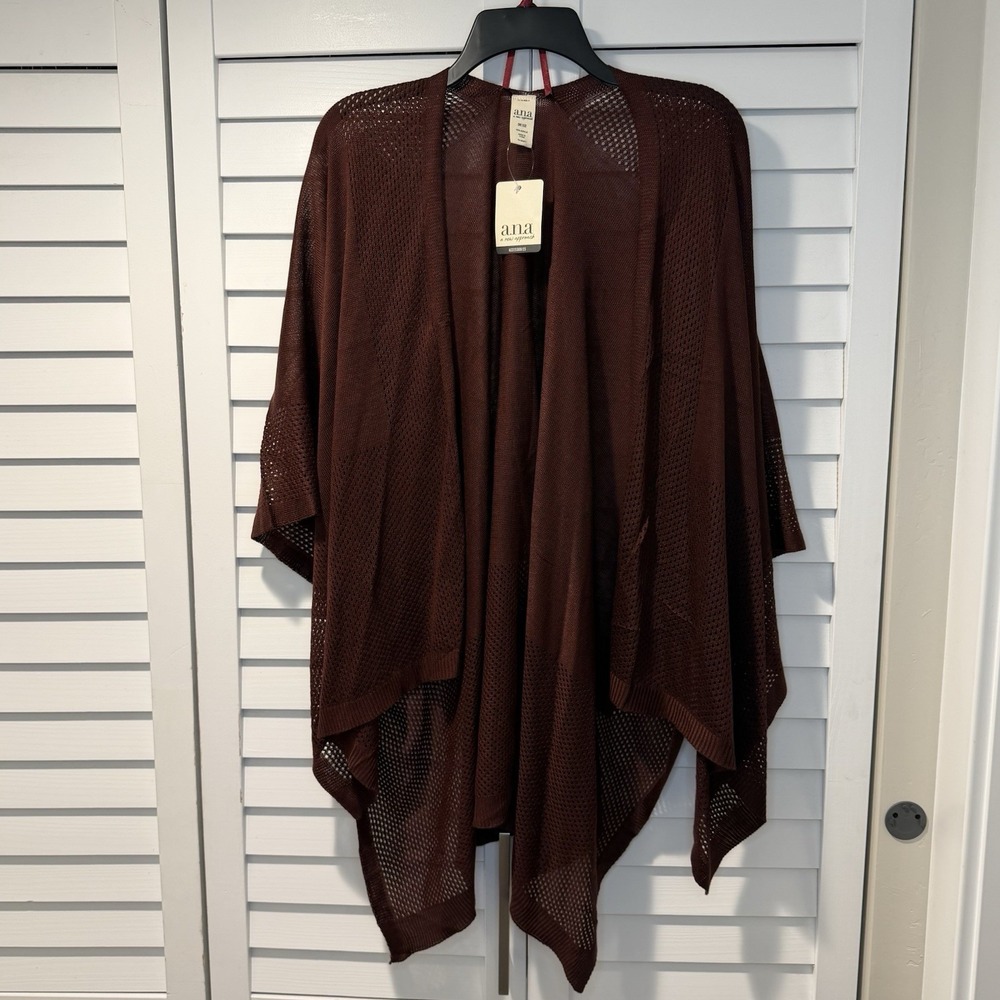a.n.a Cardigan OS Wine Mesh Knit Open Front Kimono Wrap NEW